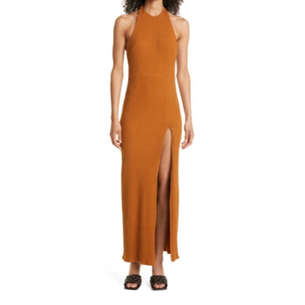 NWT Ronny Kobo Mora Textured Ribbed Maxi Dress in Whiskey Brown